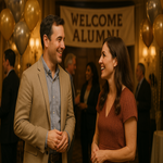 A 40 year old man meets a school female friend at a school reunion