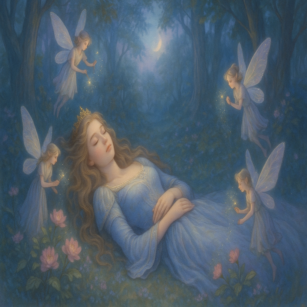 A beautiful sleeping princess and helpful fairies