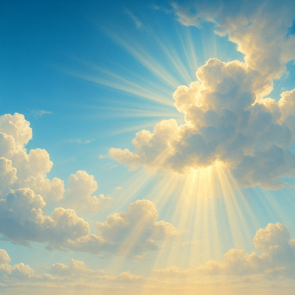 a blue sky with clouds and a sense of heavenly light