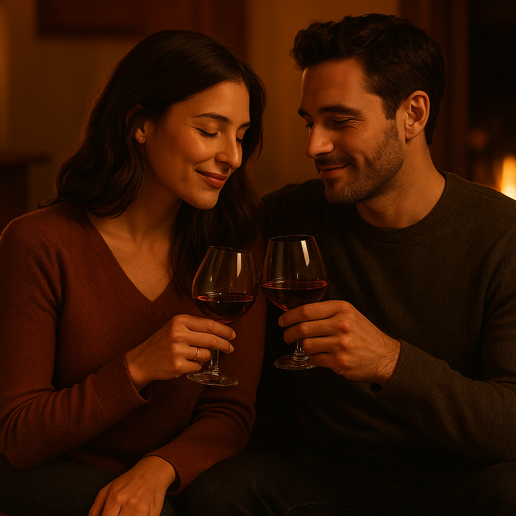 a couple share an after dinner/before bed drink