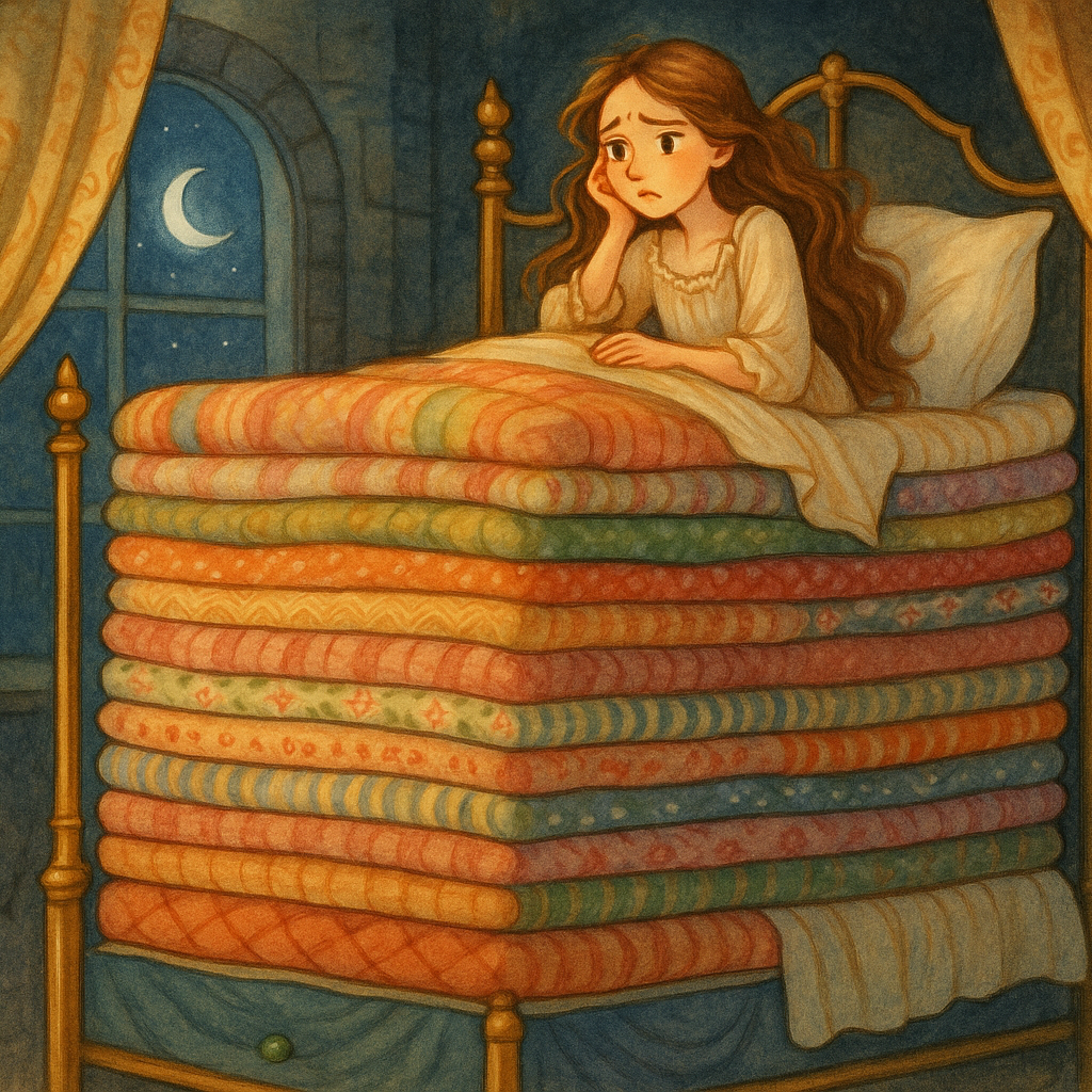 a princess can't sleep because of a pea under her many layers of mattresses
