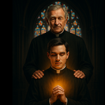 An aged Catholic priest takes a young priest with miraculous powers under his wing - a simple poster required