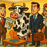 An estate agent, a pantomime cow, a business-man and his flirty secretary all find themselves in the same living room - cartoony style