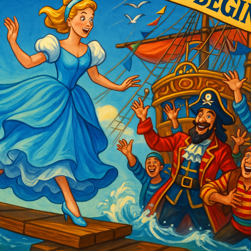 Cinderella boards a pirate ship on a new adventure - panto poster