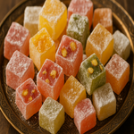 Close up of lots of Turkish Delight Sweets