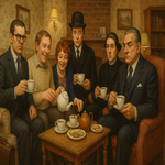 In Tom and Barbara's home they rent out rooms to a tax inspector, an undertaker and a Mafia godfather type. Poster should depict all of them having tea together in the living room.