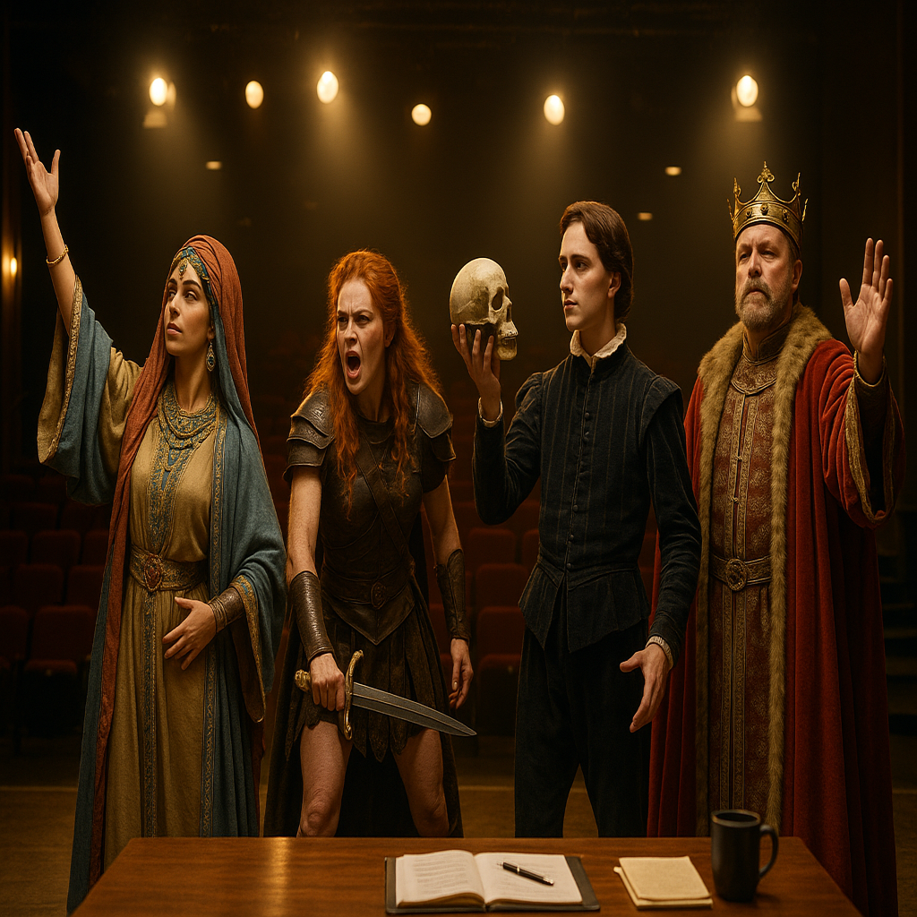 Salome, Boudica, Hamlet and King Arnold are auditioning for a play