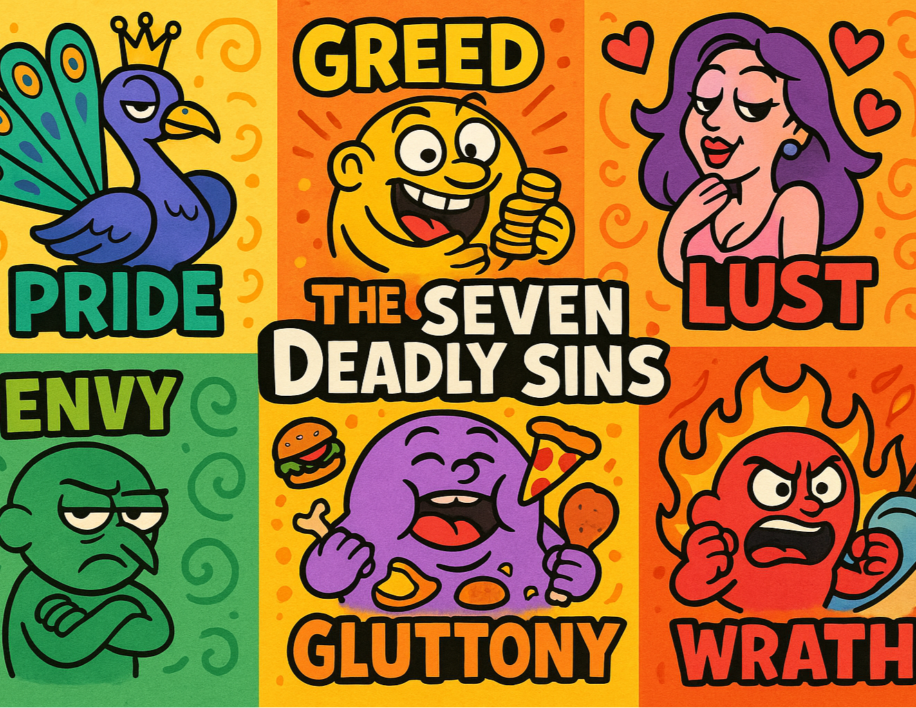 Spell GREED with two e's and GLUTTONY with an O