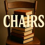 Stack of books on a chair with 'CHAIRS' text overlay