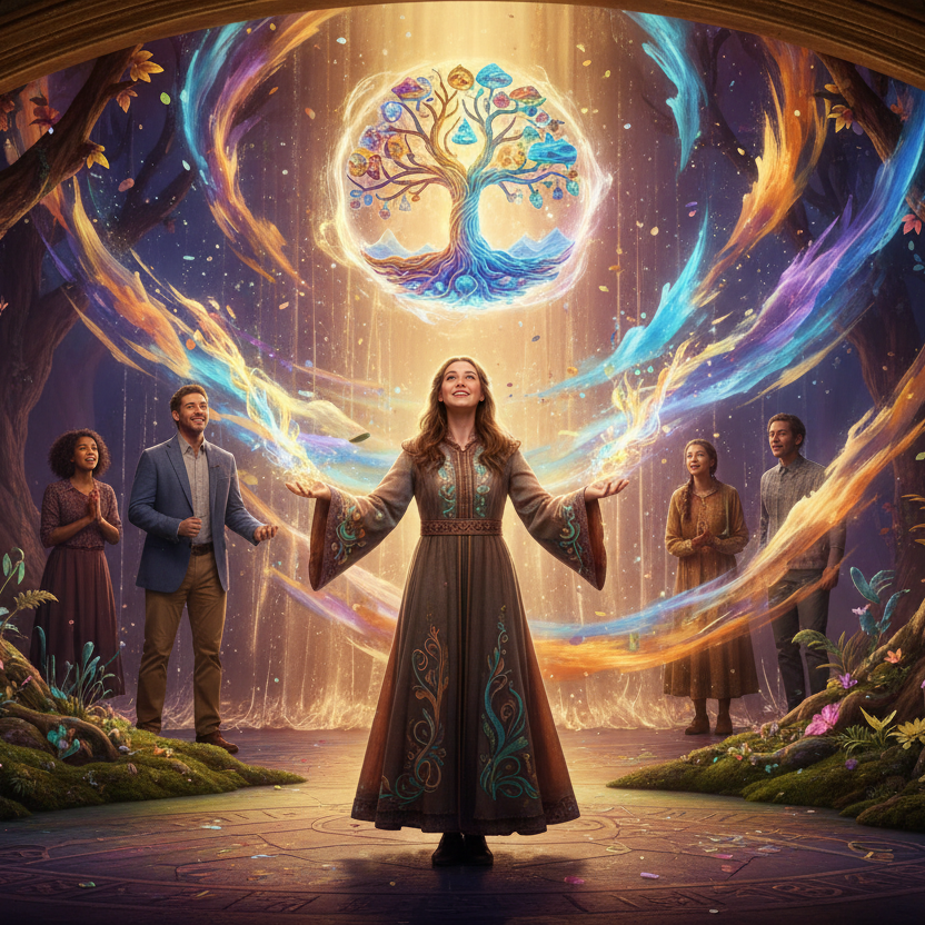 Sue struggles to introduce her fiance Felix to her family.When Felix meets Sue's eccentric relatives, tensions escalate as her family questions why she'd choose an ordinary civil engineer over pursuing her true gift: magical artistry that transforms reality into tangible joy. Caught between convention and her family's rejection of the ordinary world, Sue retreats to the woods where her creative powers flourish. Her return with a stunning new creation ultimately reconciles all conflicts and restores harmony.